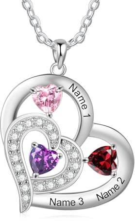 kaululu Silberkette Damen 925 mit Anhänger Personalisierte Kette Damen Herzkette mit Gravur Kette mit Familie Namen Geschenke für Mama Geburtstagsgeschenk Valentinstag (A-Name 3)