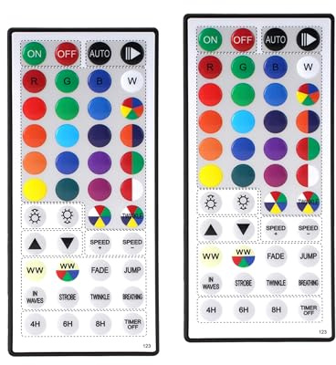 IR-Fernbedienung als Ersatz für RGBWW-Lichterketten (2er-Pack), 44-Tasten-Fernbedienung – 24 RGB Colors + Warmweiß 150 Modi