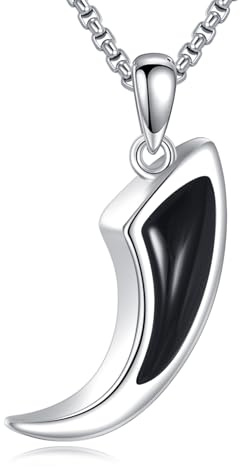 ZADIUA Wolfszahn-Halskette 925er Sterlingsilber schwarzer Obsidian-Anhänger Wolfszahn-Schmuck Geschenke für Männer und Frauen