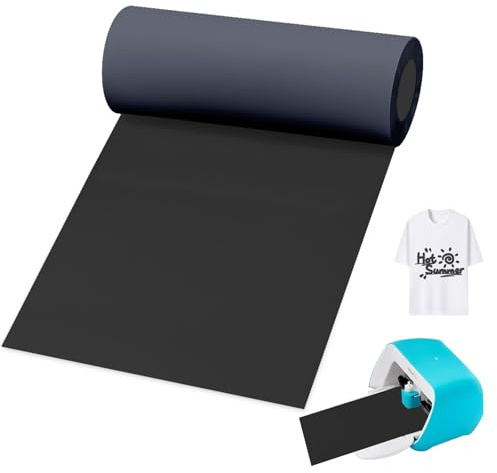 YushengTai Flex Thermocollant Joy Noir pour Tissu, 14cm x 600m PU Rouleau Vinyle Thermocollant Aucun Tapis de Découpe Requis, Smart Iron On Joy pour Tissu (Noir)