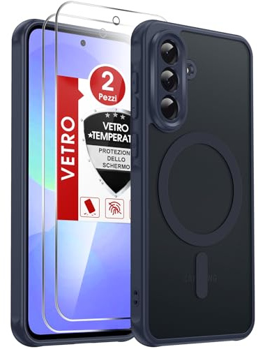 LeYi für Samsung Galaxy A36 5G/4G Hülle für Magsafe mit 2X Panzerglas-Blau | Handyhülle Ultra Dünn Magnetisch Schutzhülle Schutzglas Matt Transluzent Stoßfest Handy Phone Case Cover 128gb A 36