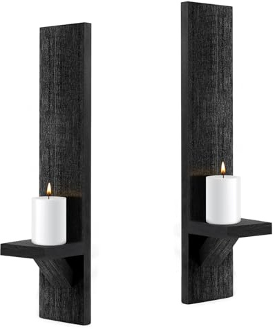 Cobenga Wandkerzenleuchter aus Holz, Wanddekoration, Kerzenleuchter, Vintage, rustikal, handgefertigt, Kerzenhalter aus Holz, schwarze Votivkerzenleuchter für Schlafzimmer, Wohnzimmer, Badezimmer