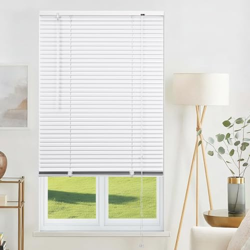 Aluminum Venetian Blinds Easy Fit Blackout Curtains Fittings Windows Treatment Shutters with Tilt control Wand Mechanism for Home and Office(White,110cm W x 130cm H)