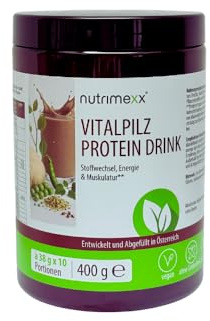 Nutrimexx Vitalpilz Protein Drink, Vegan, Getränkepulver mit Hanf und Erbsenprotein, Vitamin C, Chrom, 400g, 10 Portionen