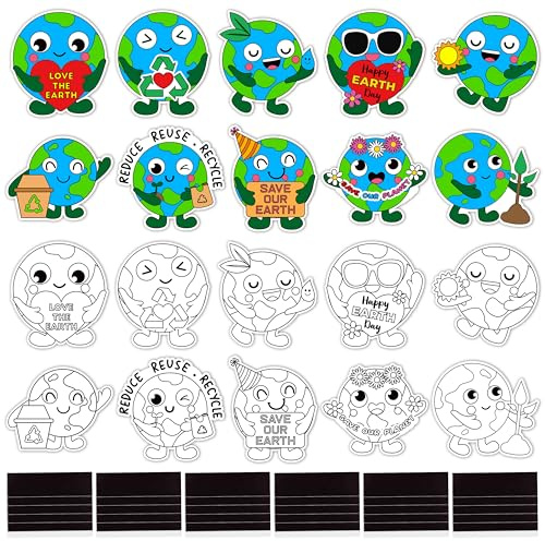 ANGOLIO Earth Day Coloring Arts Crafts Kits Fridge Magnets - 60P Happy Earth Day Gift Save Our Planet Color Your Own Refrigerator Magnets DIY Crafts for Kids Party Favors Home Classroom Activities