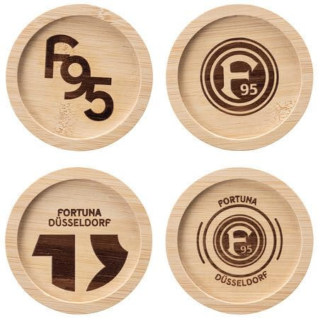 Fortuna Düsseldorf Holzuntersetzer 4er Set – Offizieller F95 Fanartikel – Getränke Untersetzer aus Holz mit Vereinslogo – Bierdeckel Fußball Fan Geschenk – Tischschutz Untersetzer für Fans