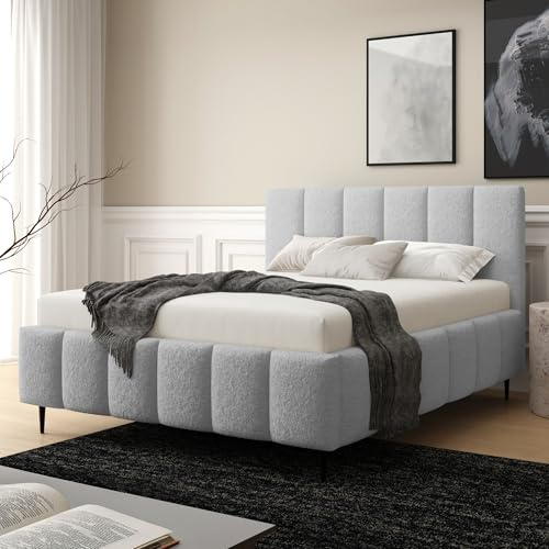 Home Collective Polsterbett Bett Doppelbett mit Bettkasten Bettgestell mit Lattenrost 140x200 160x200 180x200 weich gepolstert modernes Design Schlafzimmer Jugendzimmer Möbel | Hellgrau 180x200