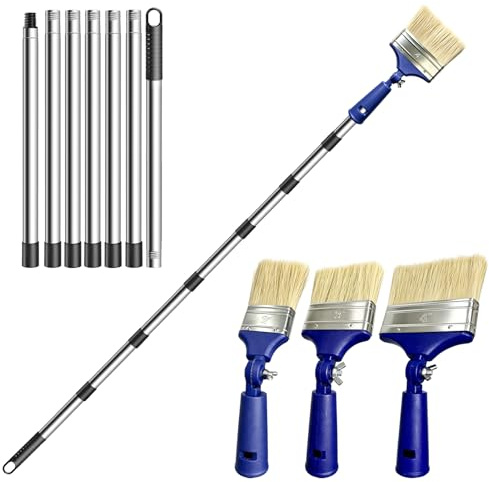 3 Pack Paint Brush with 83Extended Detachable Pole,Multi-Angle Adjustable Paint Brushes for Walls,Ceilings and Trim,Paint Brush Set for Fence Staining,Wood Varnishing And DIY Projects(2,3“4”)