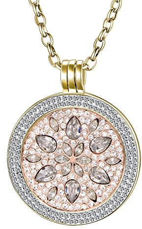 Morella Damen Halskette Gold 70 cm Edelstahl und Zirkonia Anhänger mit Coin Blüte Zirkonia Silber 33 mm im Schmuckbeutel