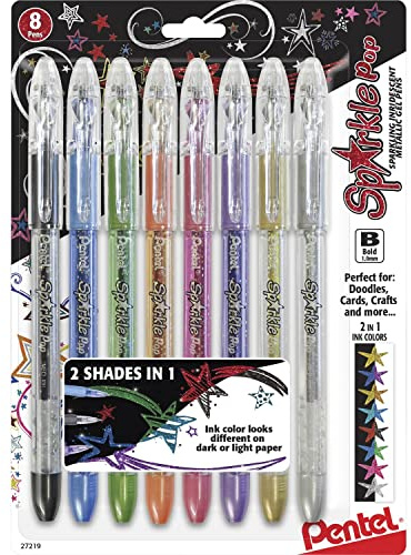 Pentel Sparkle Pop Metallic Gel Pen, 1.0mm Bold Line, Assorted Colors, Pack of 8 (K91BP8M)