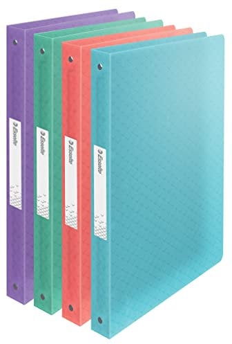 Esselte Ringordner, 140 Blatt Kapazität, 25 mm Rückenbreite, A4-Ordner mit 4 Ringen, Soft Cover, für Zuhause/Büro, zur Schreibtischorganisation, Colour'Breeze Serie, Mehrfarbig, 626249