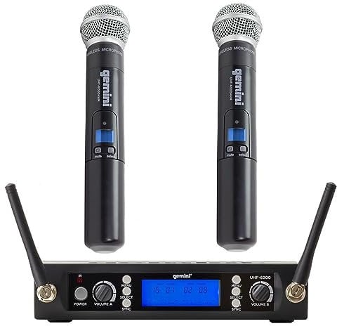 Gemini Lightweight Wireless Microphone System with UHF Dual Channel Receiver, 2 Handheld Microphones