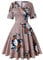 MINTLIMIT Women's V-Neck Floral Half Sleeve Midi Fit Flare Retro Dress Cocktail Dresses (Floral Khaki,Size XL)