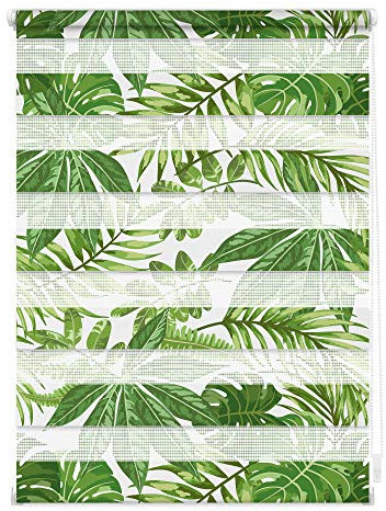 Lichtblick Doppelrollo Klemmfix ohne Bohren mit Motiv, Blätter - Grün, Blickdicht, Made in Germany, Klemmträger 100 cm x 150 cm (B x L)