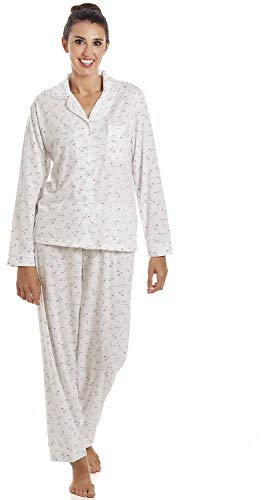Camille Womens Classic Floral Print Jersey Long Sleeve Pyjama Set 22-24 IVORY