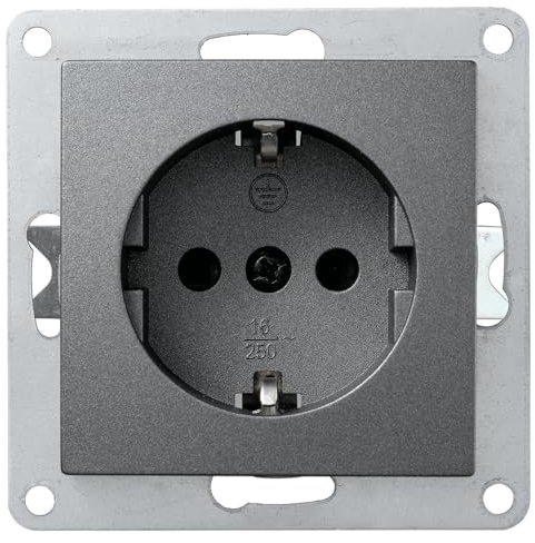 McPower Schutzkontakt-Steckdose | FLAIR | 250V/16A, UP Unterputz Steckdose Steckanschluss, Einfachsteckdose mit Einsteckschutz, anthrazit matt
