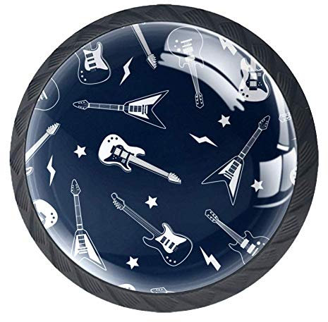 Runde Schubladenknöpfe, 4 Packungen, 35 mm, Griffe mit Baby-Pinguin-Muster, für Schlafzimmer, Kommode, Schrank, Küche, ABS Glas, Gitarre und Bass, 3.5×2.8CM/1.38×1.10IN