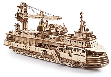 UGEARS 3D-Puzzles Forschungsschiff – Vatertagsgeschenk DIY-Modellschiff 3D – Exklusive Holzmodellbausätze für Erwachsene zum Bauen – Einzigartige und kreative mechanische Holzmodelle – Holzbausätze