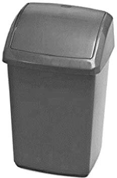 Optimal Products Swing Bins Plastic Swing Top Rubbish Waste Bin Office Bedroom Kitchen Paper Dustbin Trash Bin Swing Lid (Silver, 30l Litre)