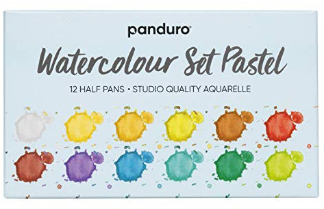 Panduro Pastell Aquarellfarbe 12er Set, Wasserfarben Set Palette zum Malen mit Vertiefungen zum Mischen, für Kinder, Erwachsene, Anfänger, Studenten