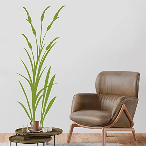 tjapalo® vr32 Wandtattoo Schilf und Gräser Strauch Wandaufkleber Wandtattoo Wohnzimmer pflanzen grün Wandtattoo pflanzen und Gräser, Farbe: olive, Größe: H120XB48cm