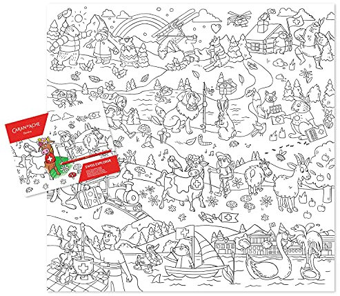 Caran d´Ache Swiss Explorer Riesenposter zum Ausmalen, Maße: 90 cm x 90 cm, gefaltet, 0454.703