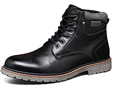 TOP STAKA Men's Boots Lace Up Winter Shoes Fur Warm Ankle Boots Anti-Slip Snow Shoes Black