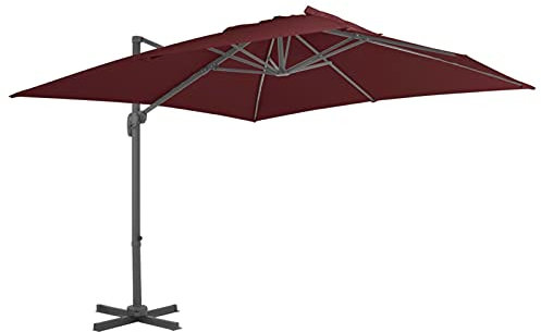 Tidyard Parasol déporté avec mât en Aluminium,pour Patio Jardin Balcon Piscine Plage,Protection UV Étanche avec Manivelle, Rouge Bordeaux 400x300cm