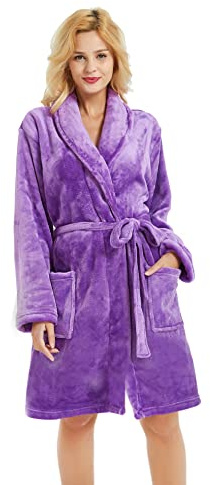 U2SKIIN Bademantel Damen Fleece kurz flauschig Morgenmantel | Damen Bademäntel kurz für Frauen weich Plüsch warme Morgenmantel kuschelig Hausmantel Kimono Saunamantel Loungewear
