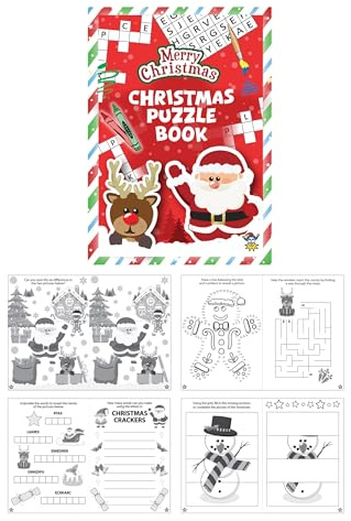 Anila's Complete Christmas Themed 10 Party Bags, Fillers & Favours – 10 Mini Christmas Puzzle Activity Books. (Ideal for Children Aged 3-8)
