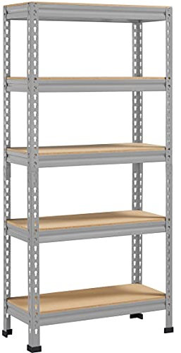 Yaheetech 5 Böden Eckregale, Lagerregale Metall, Schwerlastregale 750 KG belastbar, Kellerregal, Steckregal, Regalsystem, 70 x 30 x 150 cm/Hellgrau