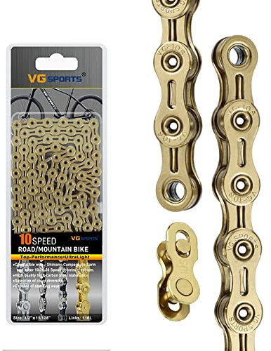 VG SPORTS 6/7/8/9/10/11 Speed Bike Chains,Half Hollow/Full Hollow Lightweight Bicycle Chains for Road Bike/MTB/BMX, Titanium, 116 Links with Missing Link