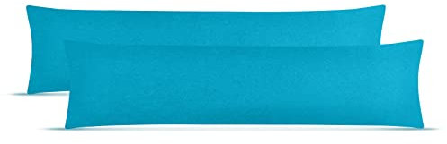 leevitex Kissenbezug Set | 2er Pack | 100% Baumwolle | Jersey | Kissenbezüge | Seitenschläferkissen | Kissenhülle | Nackenkissenbezug | Türkis/Ocean, 40 x 145 cm