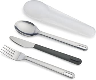 Joseph Joseph GoEat - Juego de cubiertos de viaje, 3 piezas, cuchillo tenedor y cuchara con caja, acero inoxidable
