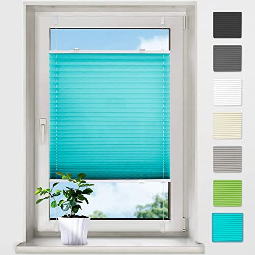 bobodeco Plissee ohne Bohren Plissees Klemmfix - Türkis 80 x 120 cm (BxH) - Easyfix Plisseerollo Jalousie Faltrollo Blickdicht - Sichtschutz - Sonnenschutz Fertifplissee - Rollos für Fenster und Tür