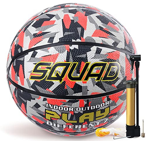 SQUAD Größe 7 Gummi Basketball - Indoor & Outdoor, Camouflage Design, Straßentraining für Erwachsene, Inklusive Pumpe und Nadel