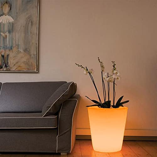 16-in Round LED Flower Pot Outdoor, Large Rechargeable LED Planter Light w/Remote, Dimmable RGB Color Changing Illuminated Planter, Modern Waterproof Light Up Plant Pot for Home Balcony Porch Yard