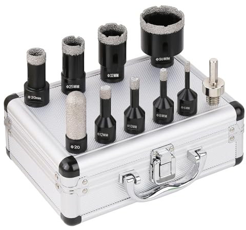 Vearter 10 Stück/Satz Diamant Fliesenbohrer Set, 6–50mm M14 Gewinde vakuumgelöteter Winkelschleifer Mauerwerk Diamantbohrer Set für Marmor, Fliesen, Keramik, Granit, Beton