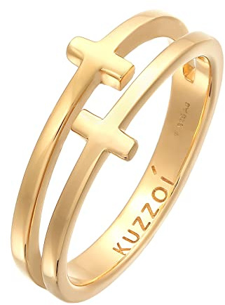 Kuzzoi Herrenring mit Kreuz poliert Kreuzring (10 mm) Männer 925 Silber | vergoldet Goldener Silberring Bandring Ringgröße 60-66