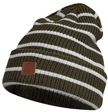 CLAPE Warm Cuffed Wintermütze Beanie Strickmütze Striped Ribbed Knit Hat Weich Warme Mütze Long Beanie Hats