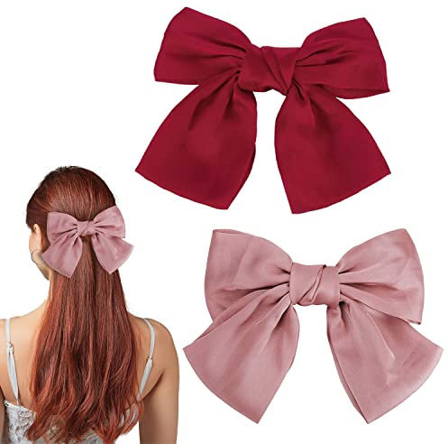 Schleife Haarspange, 2 Stück Frauen Haarschleifen Große Schleife Haarspange Französische Haarspangen Mädchen Haarspangen (Rosa + Rot)