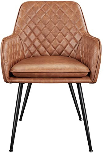 Yaheetech Chaises de Salle à Manger avec Revêtement en Similicuir Chaises de Salon avec Pieds en Métal Coussin de Siège Rembourré Fauteuil de Chambre 55 × 61 × 85 cm pour Cuisine Bar Bureau Marron