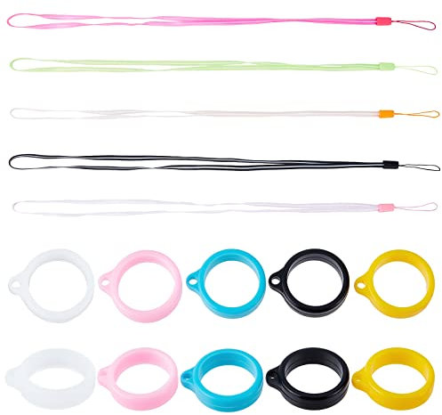 GORGECRAFT 5 Farben Anti-Lost Lanyard Set Enthält 5 STÜCKE Halsketten-Lanyards Sicherheitshalsband-Anhängerhalter Mit 20 STÜCK Anti-Lost-Silikon-Gummiringhalter Mehrzweck-Stiftschutzring