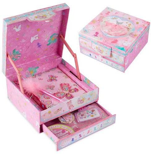 KreativeKraft Scrapbook Stickerbuch Sets für Mädchen, Flauschigem Stift Aufkleber Bastelset & Accessoires - Mädchen Geschenke (Rosa Schmetterling Box)