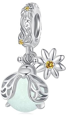 NINGAN Glühwürmchen-Anhänger, der im Dunkeln leuchtet 925 Sterling Silber Charms Anhänger mit leuchtendem Stein Geeignet für Damen Armband Halskette Geburtstag Geschenk