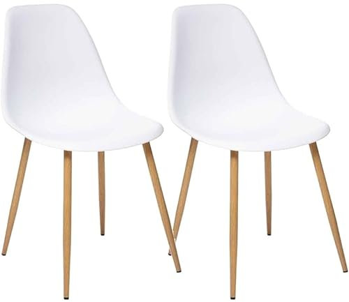 UNIVERSDECOR - Lot De 2 chaises Style scandinave Ava Pieds métal Imitation chêne Atmosphera (2, Blanc)
