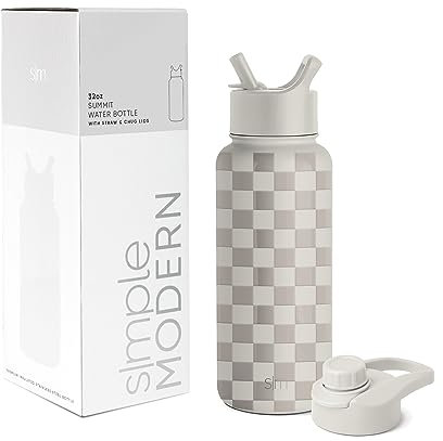 Simple Modern Trinkflasche mit Strohhalm und Chug-Deckel | Wasserflasche Edelstahl Isolierte für den Sport Fitnessstudio | Summit | 950ml | Checkmate