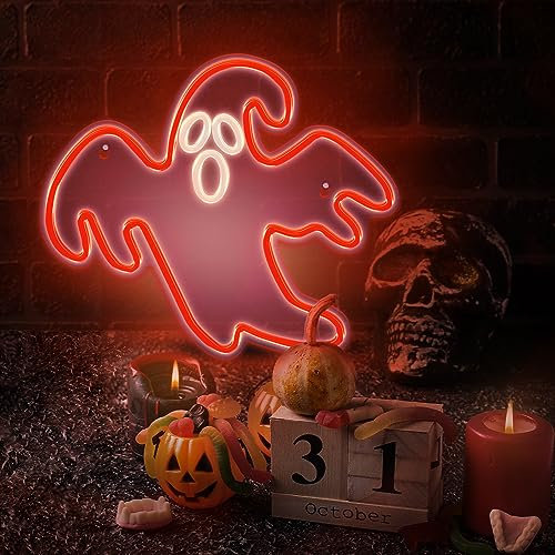 Forever Light Licht Neon Neonlampen-Schild für Halloween-Wanddekorationen mit USB-Anschluss, Stimmungslicht, perfektes Dekorationselement, ideal für Innenräum (GEIST)