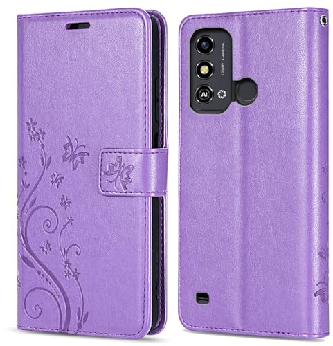 betterfon Hülle Kompatibel mit ZTE Blade A53 / A53+ | Premium PU Leder Handyhülle Wallet Case für Blade A53 / A53+ | Schutzhülle Blumen Klapphülle Handyhülle | Lila