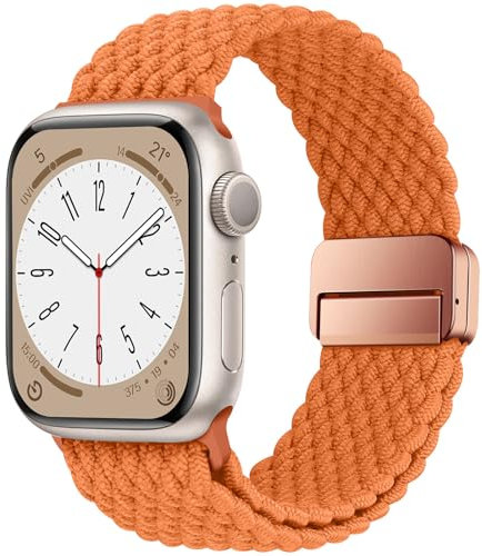 HITZEE Compatible con Cinturino Apple Watch 49/46/45/44/42/41/40/38mm, Cinturini in Nylon con Chiusura Magnetico Progettato per iWatch Ultra 2 Serie 10 9 8 7 SE 6 5 4 (42/44/45/46/49, Arancia)